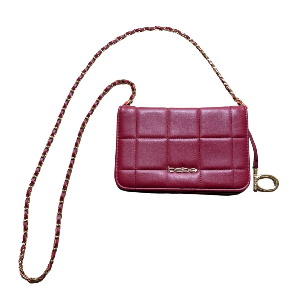 Bebe Mini Crossbody Bag Y2K Chain Strap Burgundy Faux Leather Baddie Glam Purse